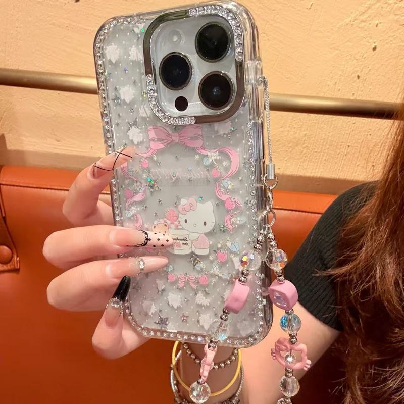 インスタ映えするキラキラ可愛いKT風iPhone17promax用高級感スマホケース iPhone16 ネットで話題の大きな穴付き|undefined