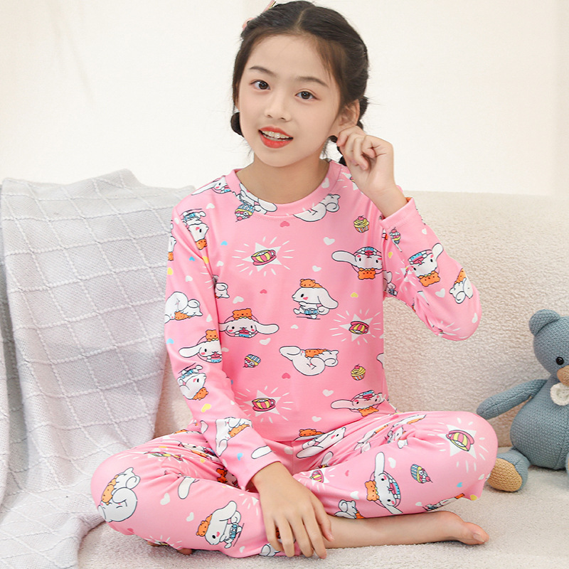 De Rong Children's Thermal Underwear suit Autumn and Winter Boys' Girls' fleece-lined Autumn Clothes Autumn Pants Thickened Children's Pajamas