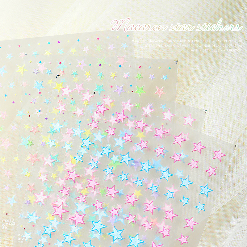 Uñas macaron estrella pasta de papel neto rojo 2023 estilo explosivo popular alivio pegamento impermeable calcomanías decoraciones