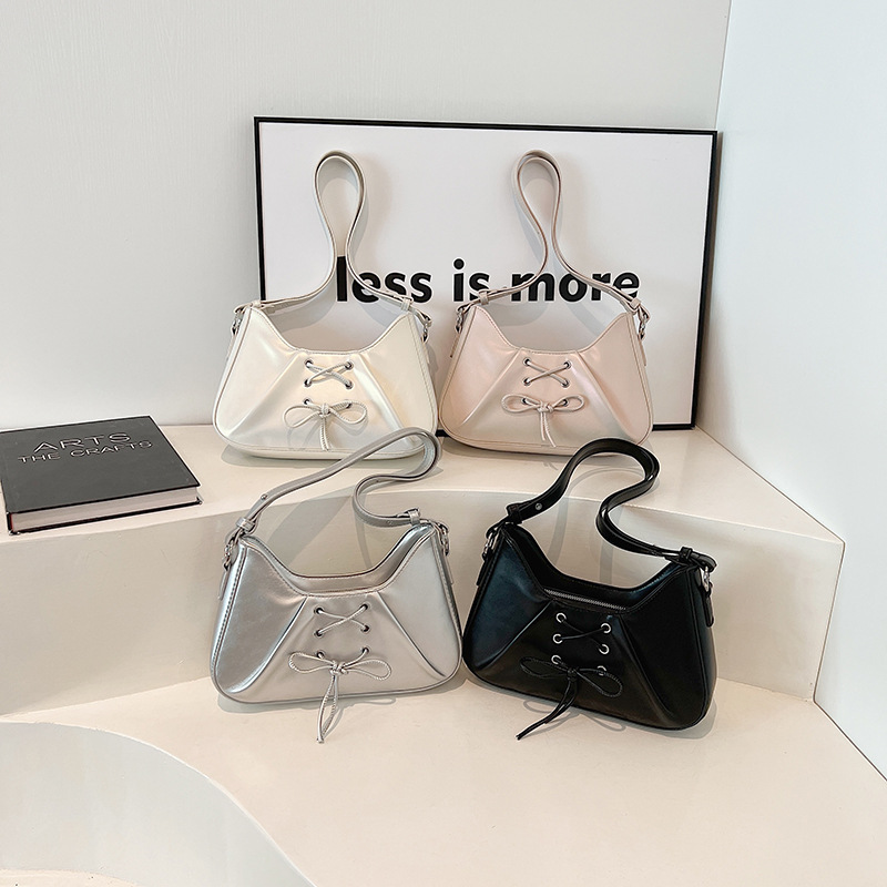 Niche Design Handheld Tote for Women 2024 New Style Simple and Sweet Bow Underarm Single Shoulder Bucket Bag_voghion.com