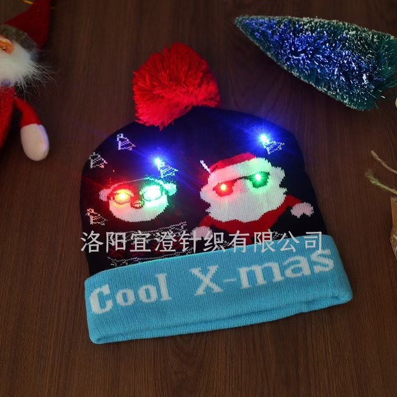 Sombrero modelos de otoño e invierno Navidad transfronteriza luz LED sombrero de punto linterna fiesta adulto sombrero de Navidad sombrero de lana al por mayor