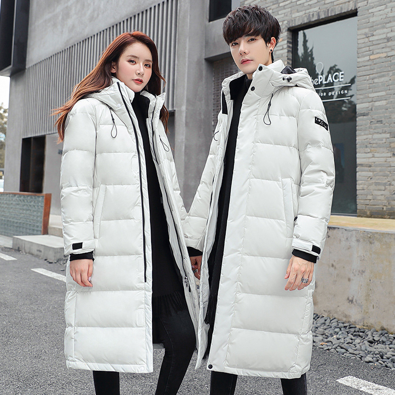 winter new pattern Down Jackets men and women Mid length version Overknee thickening keep warm Trend Youth lovers student Hooded coat