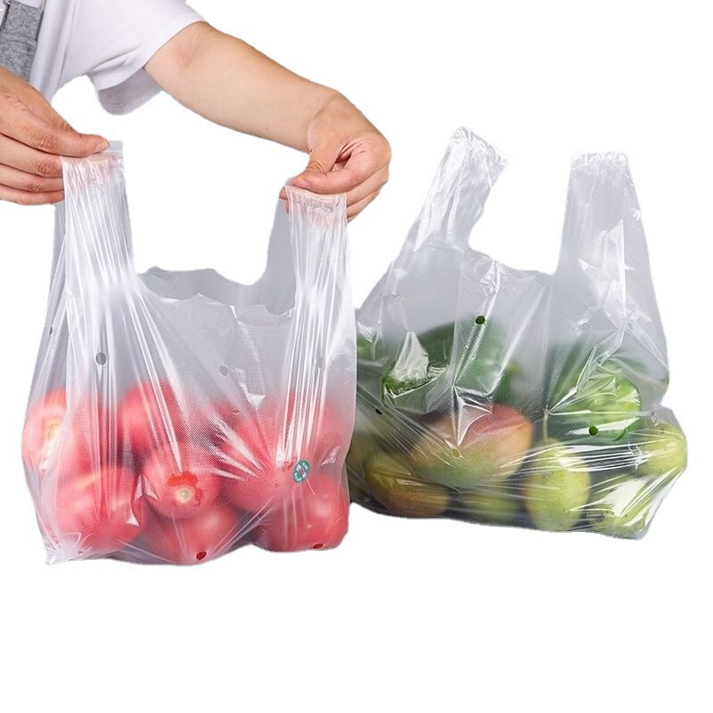 蔬菜打孔手提背心袋社区团购打孔圆孔袋防雾透气保鲜白色塑料袋|undefined
