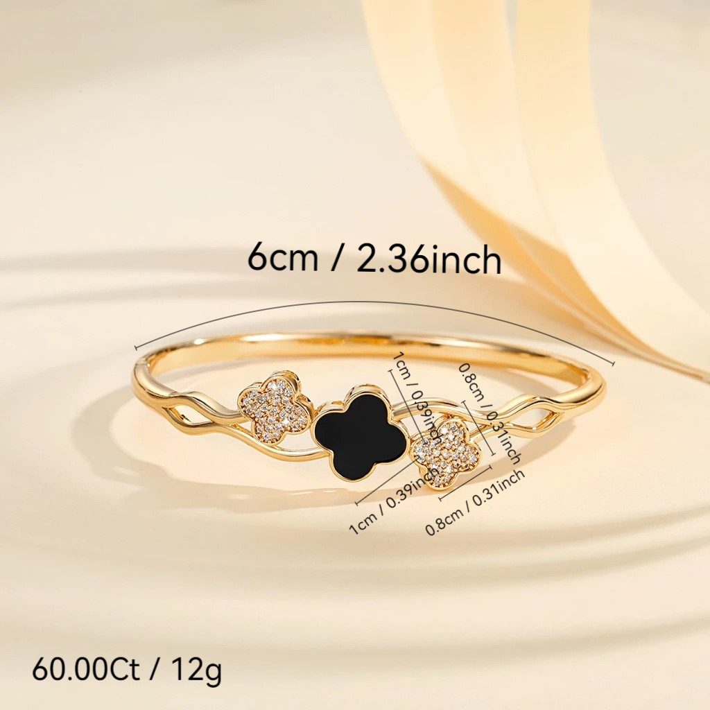 Explosiones transfronterizas de moda de cobre chapado en oro de cuatro hojas de diseño de brazalete de piedra de cuatro hojas joyerías para mujeres