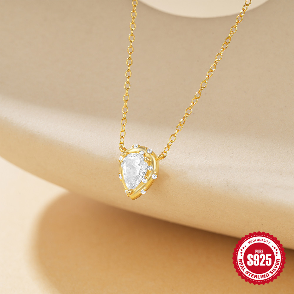 Moda europea y americana simple s925 personalidad de plata esterlina gota de agua geométrica con incrustaciones de diamantes apilados a juego diario collar de clavícula para mujer
