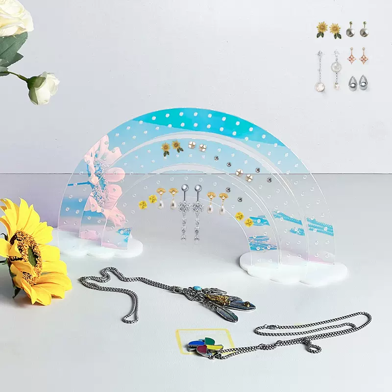 炫彩亚克力耳饰首饰架彩虹云朵耳环展示架针式耳钉耳坠透明收纳架