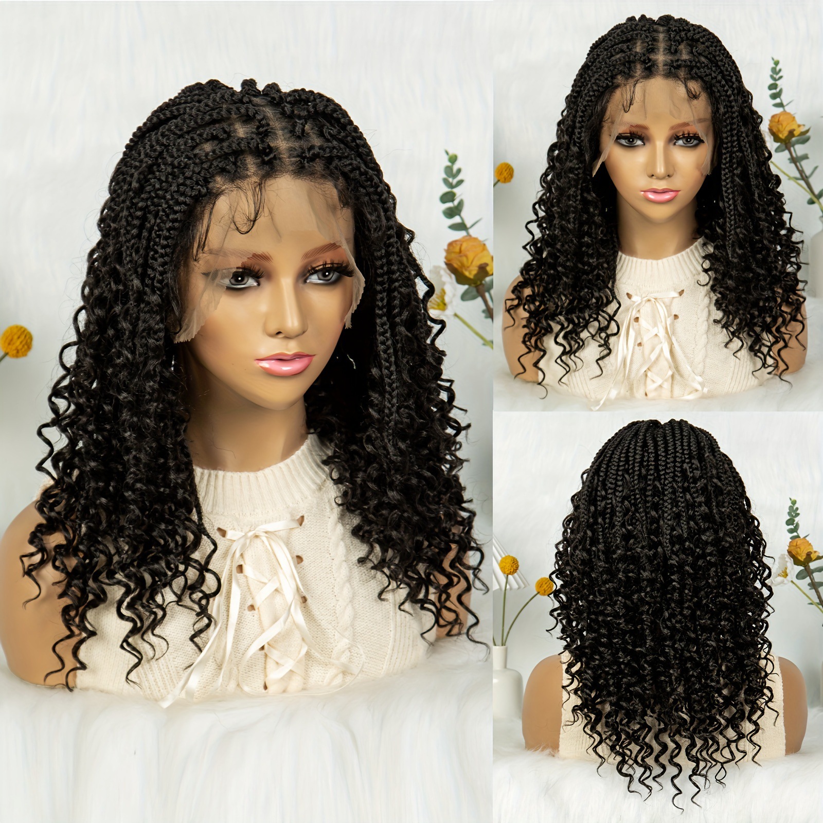 Peluca de ganchillo de comercio exterior Box Braids Curly Ends Trenza de tres hebras