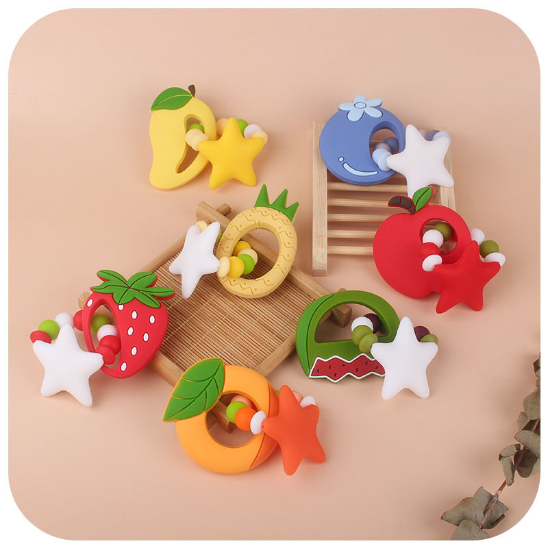 Nueva DIY creativo de dibujos animados de silicona fruta Big Star juguete teether fresa mango teether pulsera teether stick