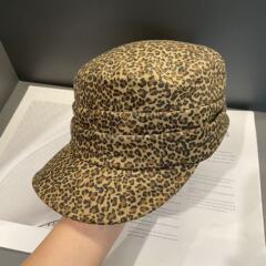 秋冬款个性撞色豹纹豹点显瘦马术帽子女网红小众休闲平顶帽鸭舌帽