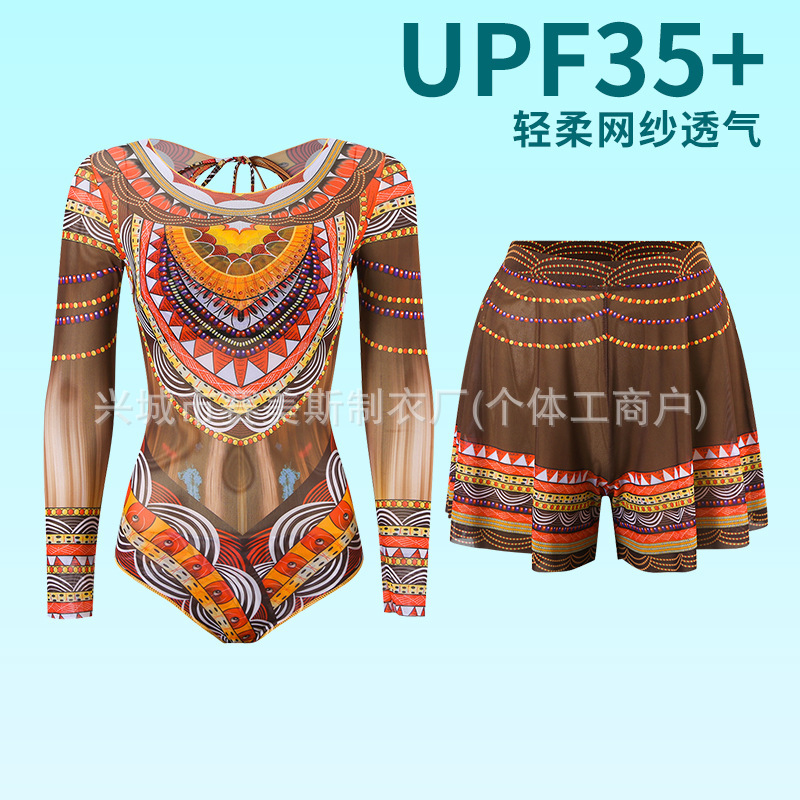 俄罗斯泳衣女Kупальник长袖防晒泳装欧美短裤比基尼套装|undefined
