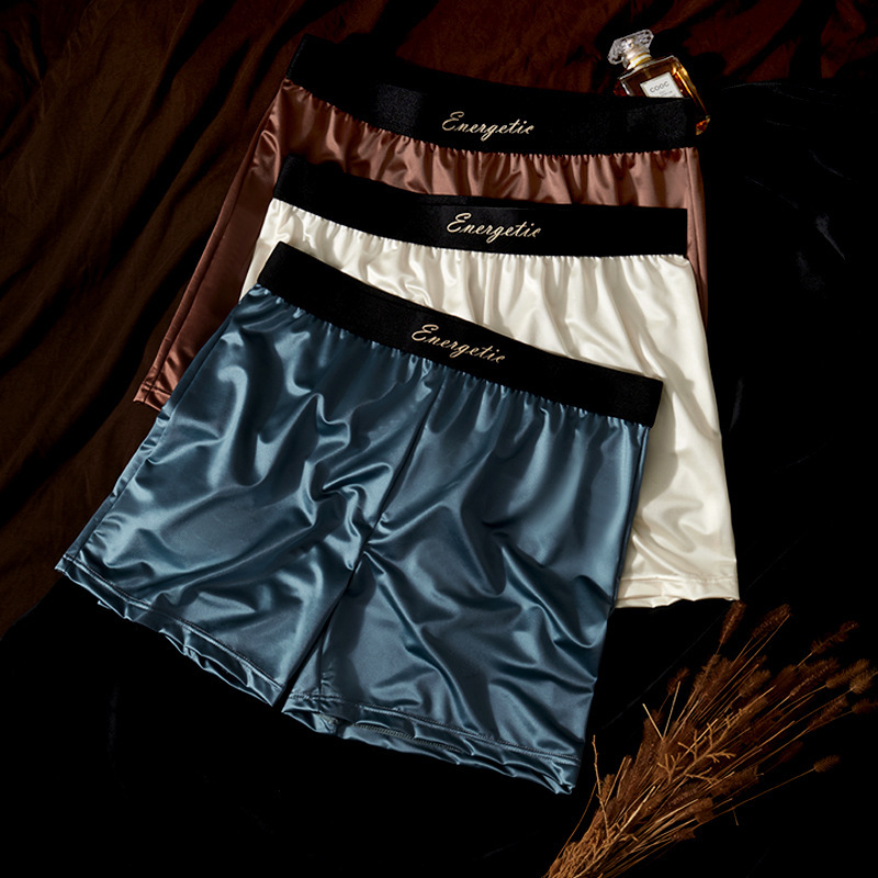 Men's Ice Silk High-End Boys' Light Luxury Satin Breathable Summer Antibacterial Boxer Shorts Pajamas