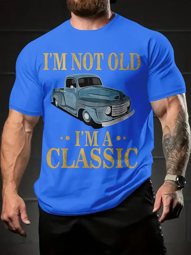 Venta caliente transfronteriza europea y americana, eslogan divertido, estampado en 3D, camiseta de cuello redondo de manga corta suelta de verano para hombres