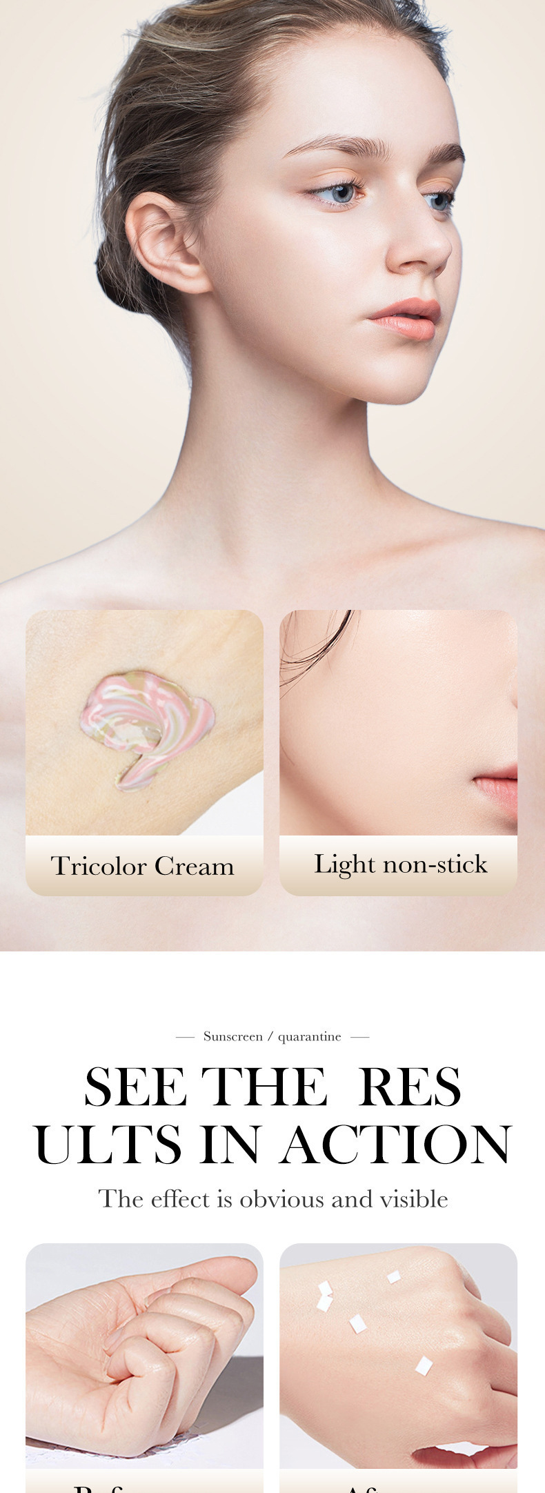 Cross-border foreign trade SADOER three-color sun protection cream uniform skin color before makeup base isolation protective cream