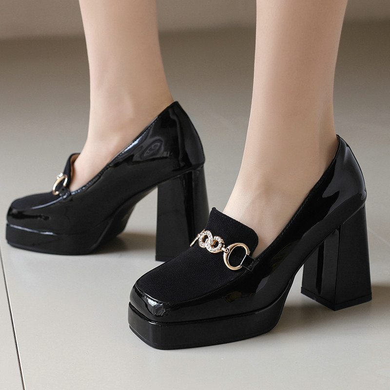 Mary Jane Women's Shoes Spring and Autumn Square Thick-soled Patent Leather Chunky Heel Super Heel Roman Buckle Women's Shoes Mary Jane Women's Shoes Spring and Autumn Square Thick-soled Patent Leather Chunky Heel Super Heel Roman Buckle Women's Shoes