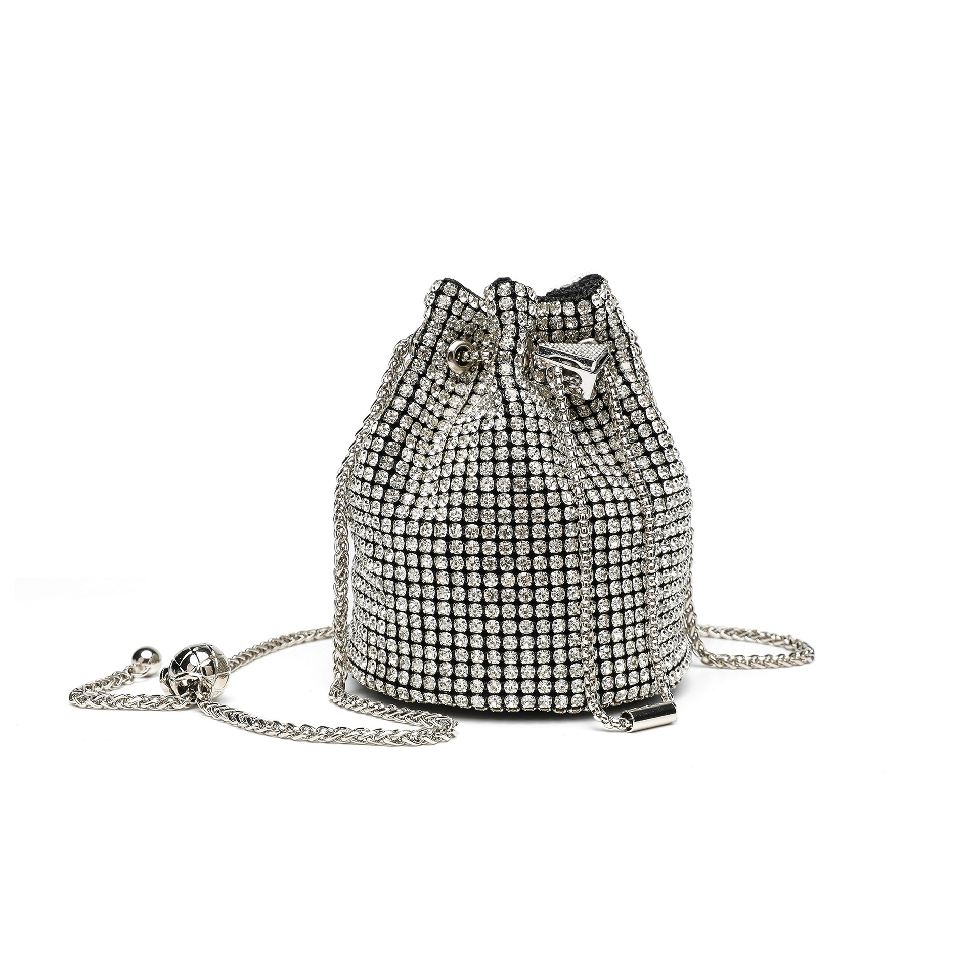 2026 New Arrival Full Diamond Fashion Mini Bucket Bag, Gold Ball Glass Rhinestone Evening Bag, Elegant Chain Purse For Women - Thumbnail 2