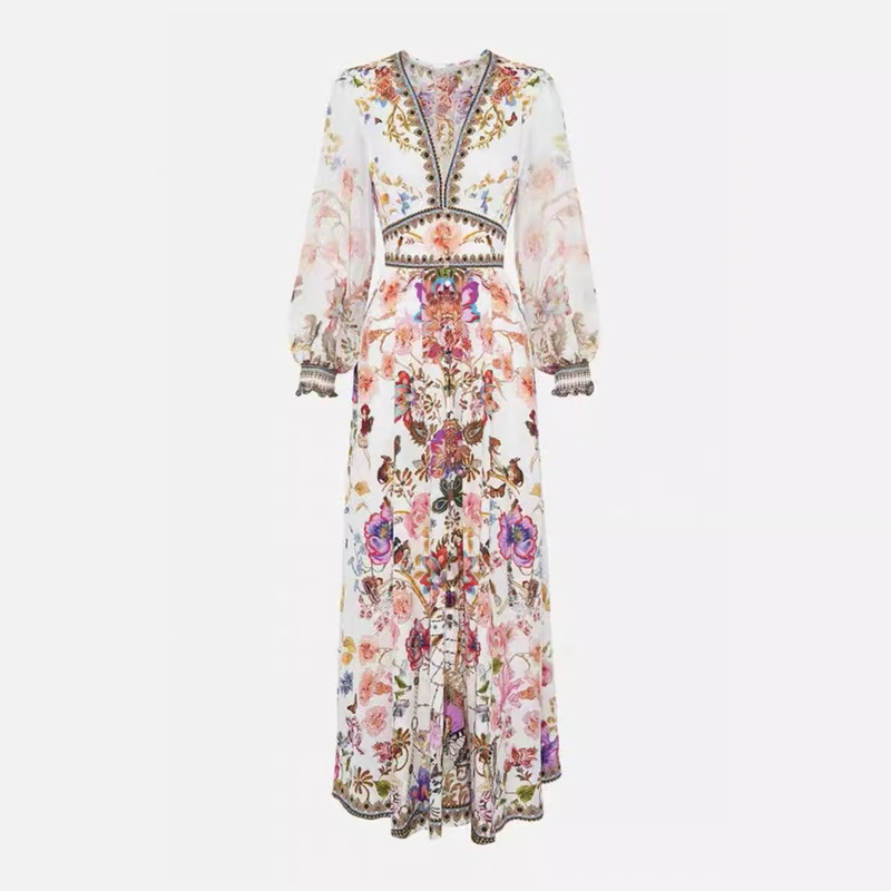 24 Autumn Australian Fashion Brand CML Elegant Elegant Printed V-Neck Waist Slimming Elegant Dress in stock Women 24 Autumn Australian Fashion Brand CML Elegant Elegant Printed V-Neck Waist Slimming Elegant Dress in stock Women