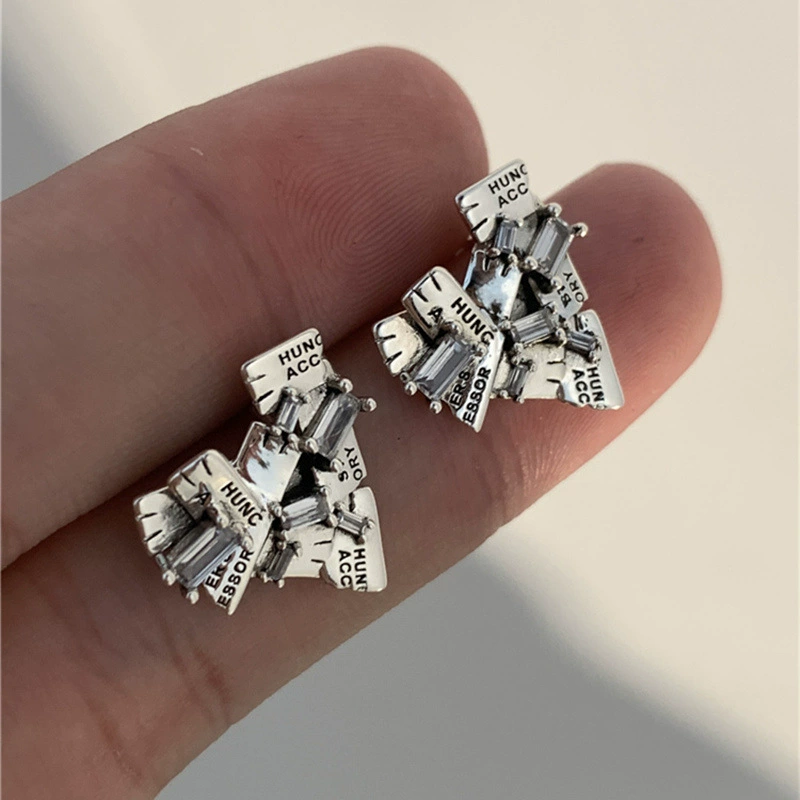 Retro earrings with letters, high-quality style, 925 sample silver