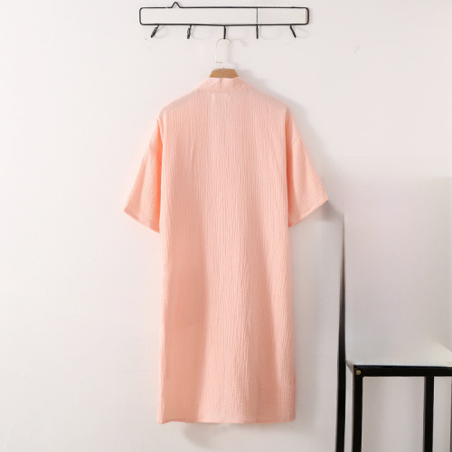 Summer Gauze Pleated Short Sleeve Five-Finger Sleeve Men's and Women's Couple Bath Robe Pajama Homecoming Clothes