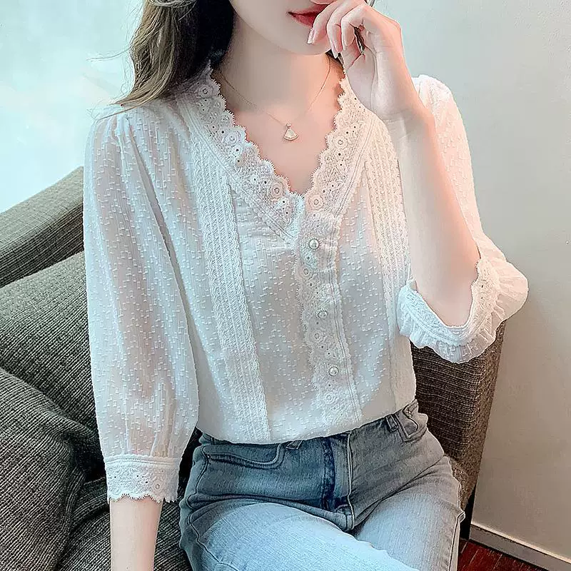 Thin shirt, design lace shiffon bag, trend of season, 2022, lace dress