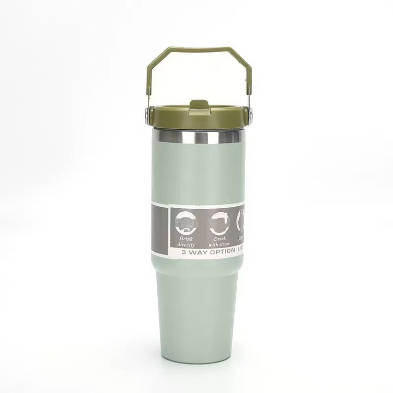 Transfronterizo 30oz taza de automóvil portátil 304 taza de aislamiento de acero inoxidable refrigerante taza de agua de paja portátil