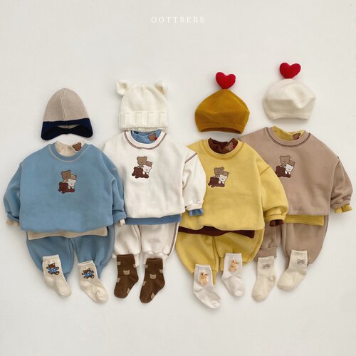 ins Korean version spring and autumn baby cute bear leggings set male and female baby one-piece harem two-piece set