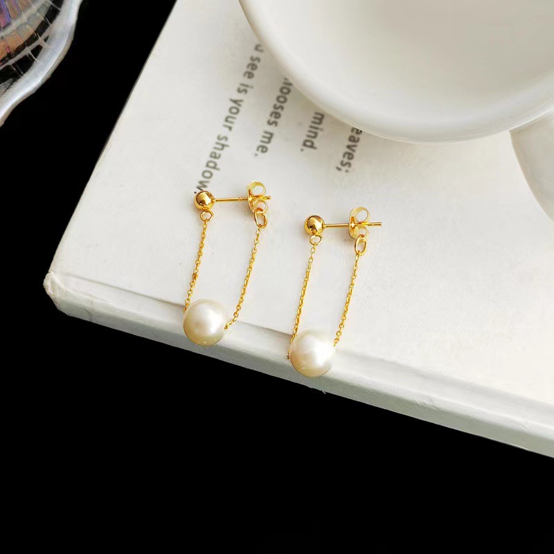 Simple Style Round Pearl Plating Drop Earrings 1 Pair display picture 2
