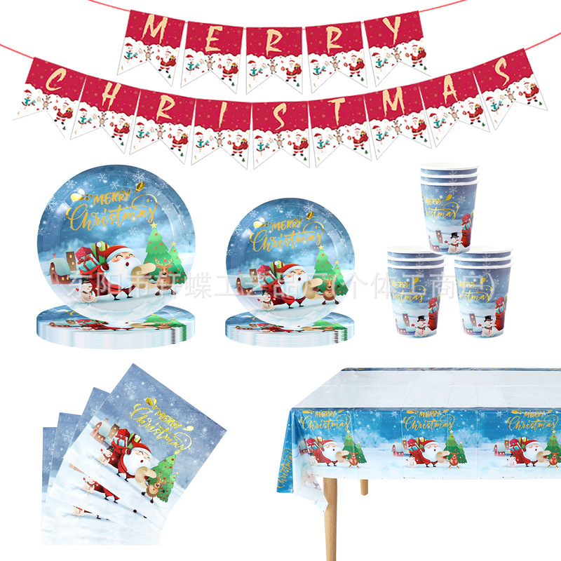 Christmas Decorative Supplies Disposable Paper Plate Party Layout Paper Cup Paper Towel Tablecloth Plate Christmas Tableware suit