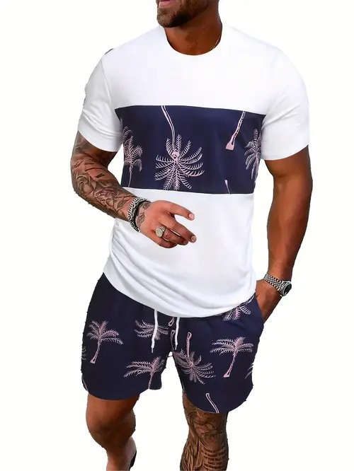2025 nuevo producto Amazon nuevo estilo europeo y americano casual transfronterizo manga corta cuello redondo camiseta pantalones cortos traje ME5 MA04