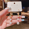 Advanced earrings from pearl with bow with tassels, Japanese and Korean, french style, high-quality style, light luxury style