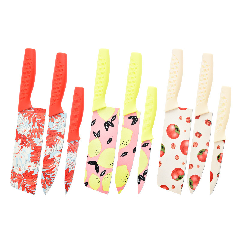 Frutas de acero inoxidable de venta directa transfronteriza de tres piezas para bebés, cocina doméstica, corte de verduras, corte de grosor, conjunto de cuchillos