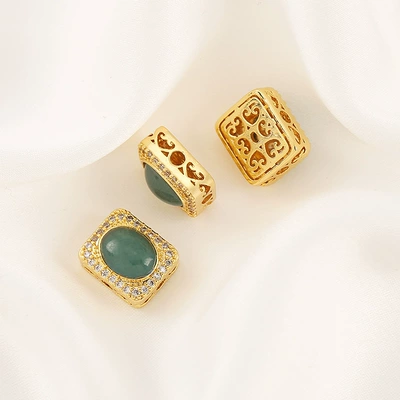 Zərgərlik ara hissələri — DIY Bracelet Necklace Jewelry Accessories - 13-gold-tone-natural-blue-water-jade-square-spacer-bead-1110mm-hole-2mm-single-piece
