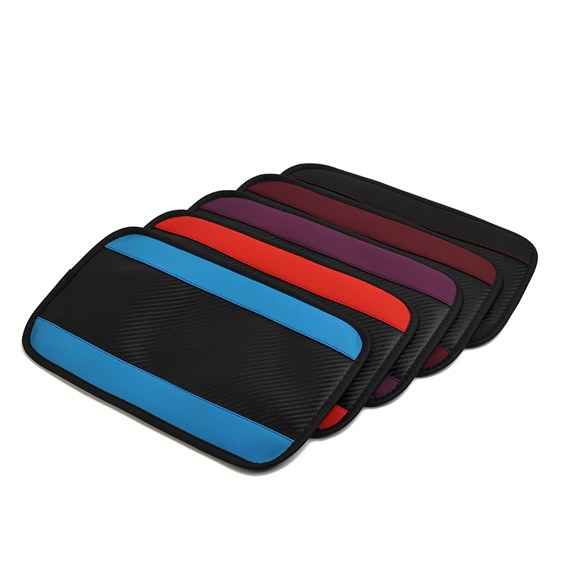 Universal car armrest box cover new carbon fiber leather