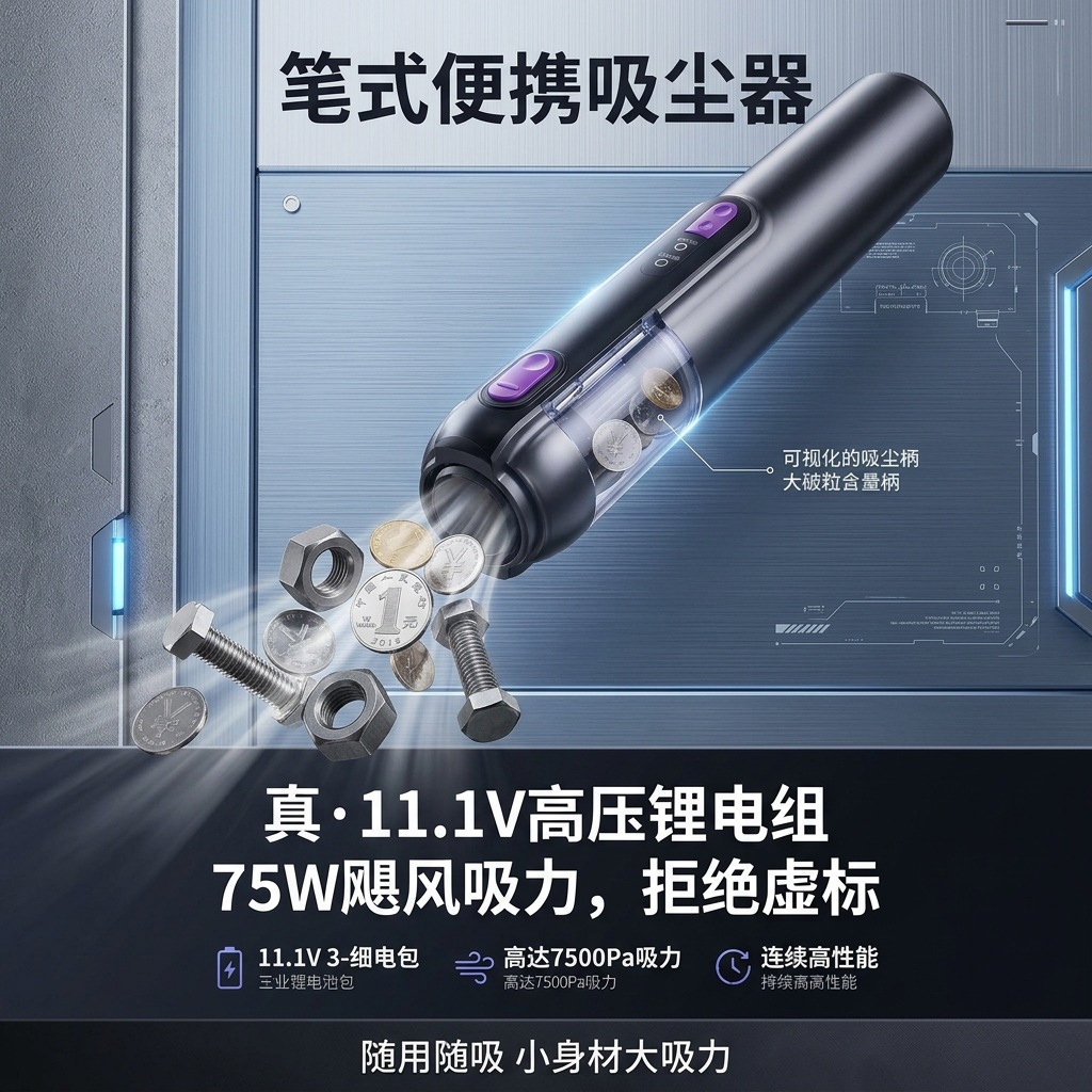 Luoshiman 2026 Flagship Jy-06 Wireless Car Vacuum Cleaner 75W Handheld 11.1V High Voltage and High Suction Power
