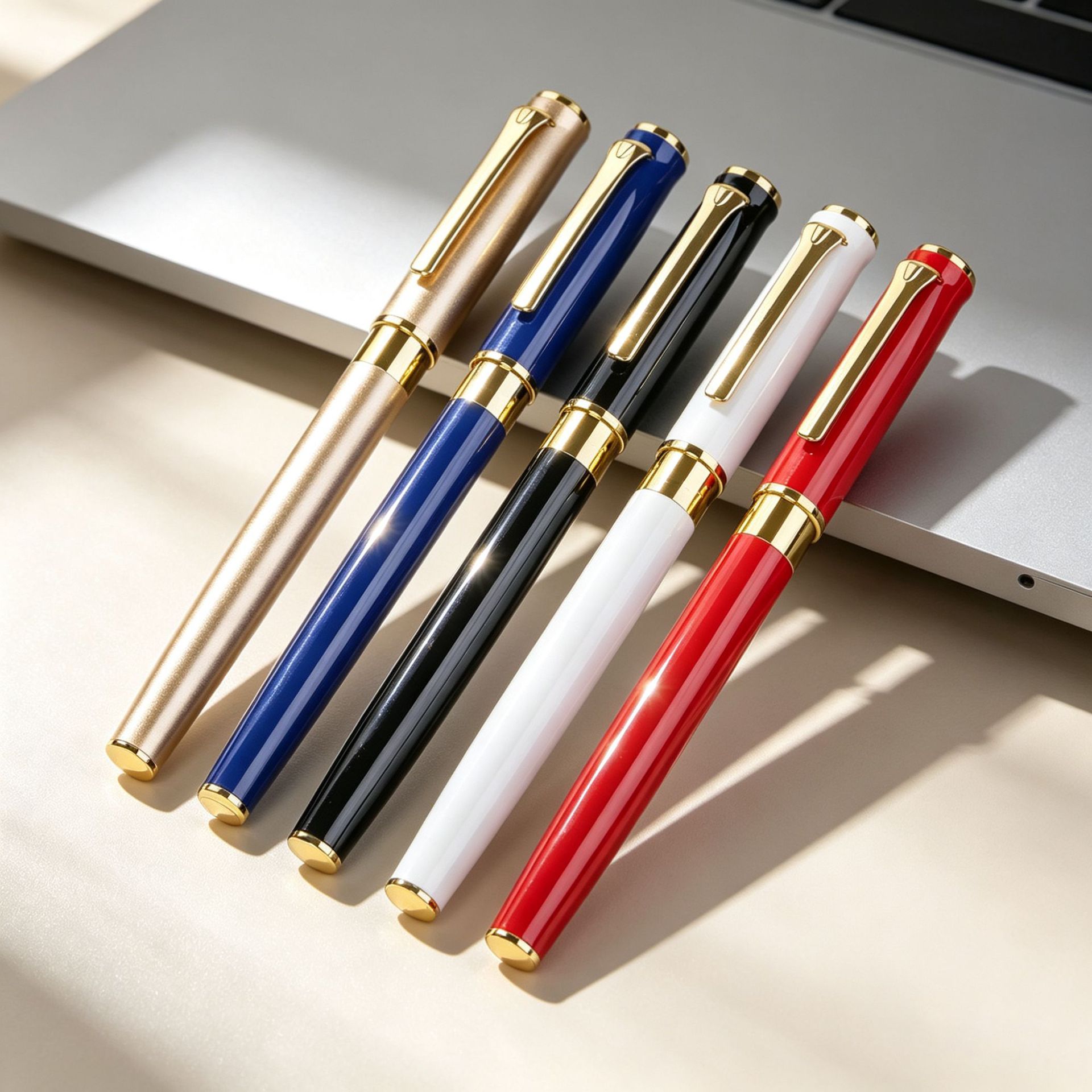 Business gift neutral pen, black ink pen, office stationery, multi-color metal touch-screen wide gold-edged signature pen with logo