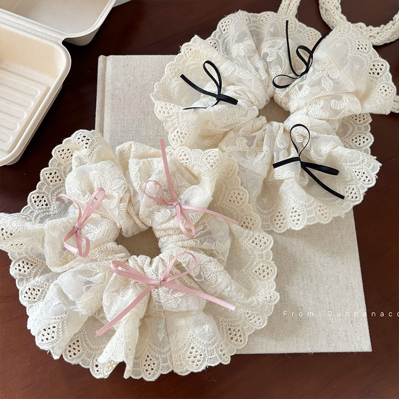 sweet bow lace large intestine hair band female online influencer new loose clip rubber band bun headband