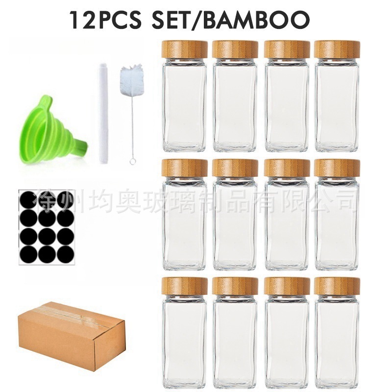 [대나무뚜껑형] 조미료병 12종 세트(마커, 스티커, 깔때기, 브러쉬 포함)