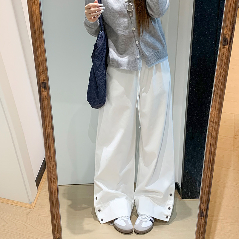 美式复古慵懒风阔腿裤女2025年新款高腰休闲长裤开叉双排扣直筒裤|undefined