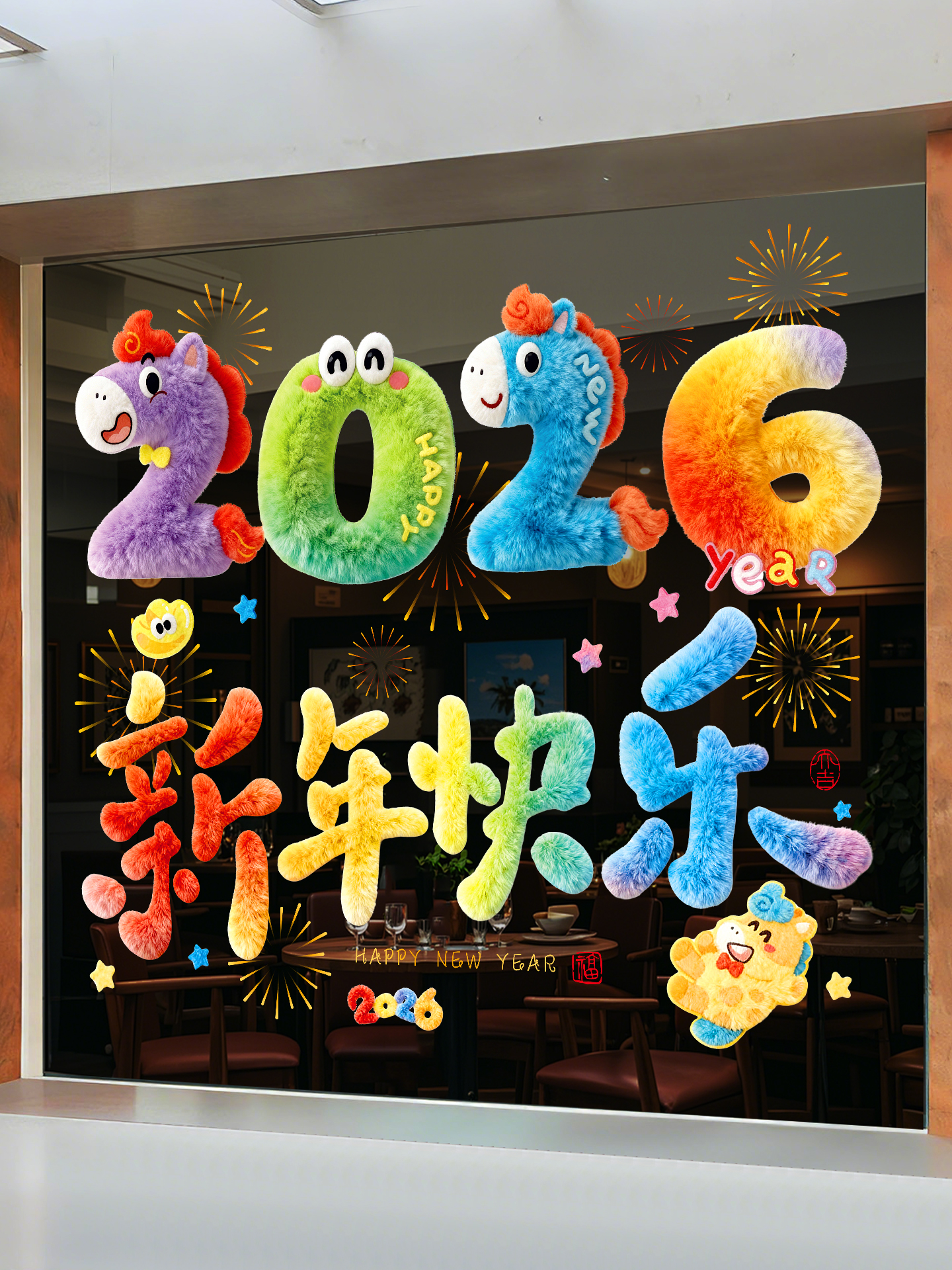 新年窗花2026马年新款福字玻璃门贴纸春节过年橱窗静电贴画装饰品