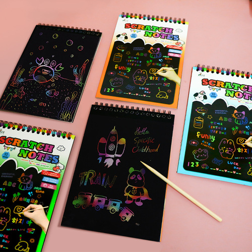 Medium-sized Children's Colorful Graffiti Scratch-off Drawing Book, Primary School Student's Sketchbook, Scratch Paper, Art Students' Fun Drawing Paper, Scratch-off Painting