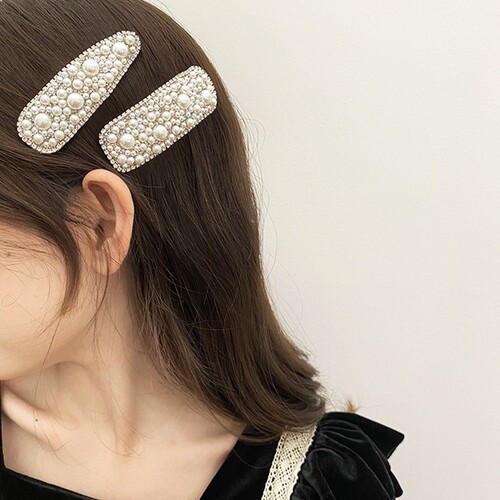 Korean style pearl rhinestone hairpin hairpin retro back of head side bangs clip sweet women's simple hairpin hair accessory