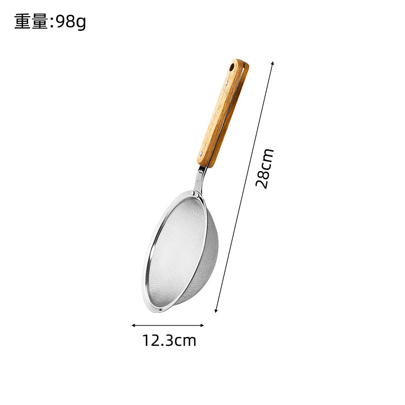 Colador de acero inoxidable 304 mango de madera anti-escaldado filtro de harina cuchara de escoria de aceite rejilla de aceite de cocina doméstica