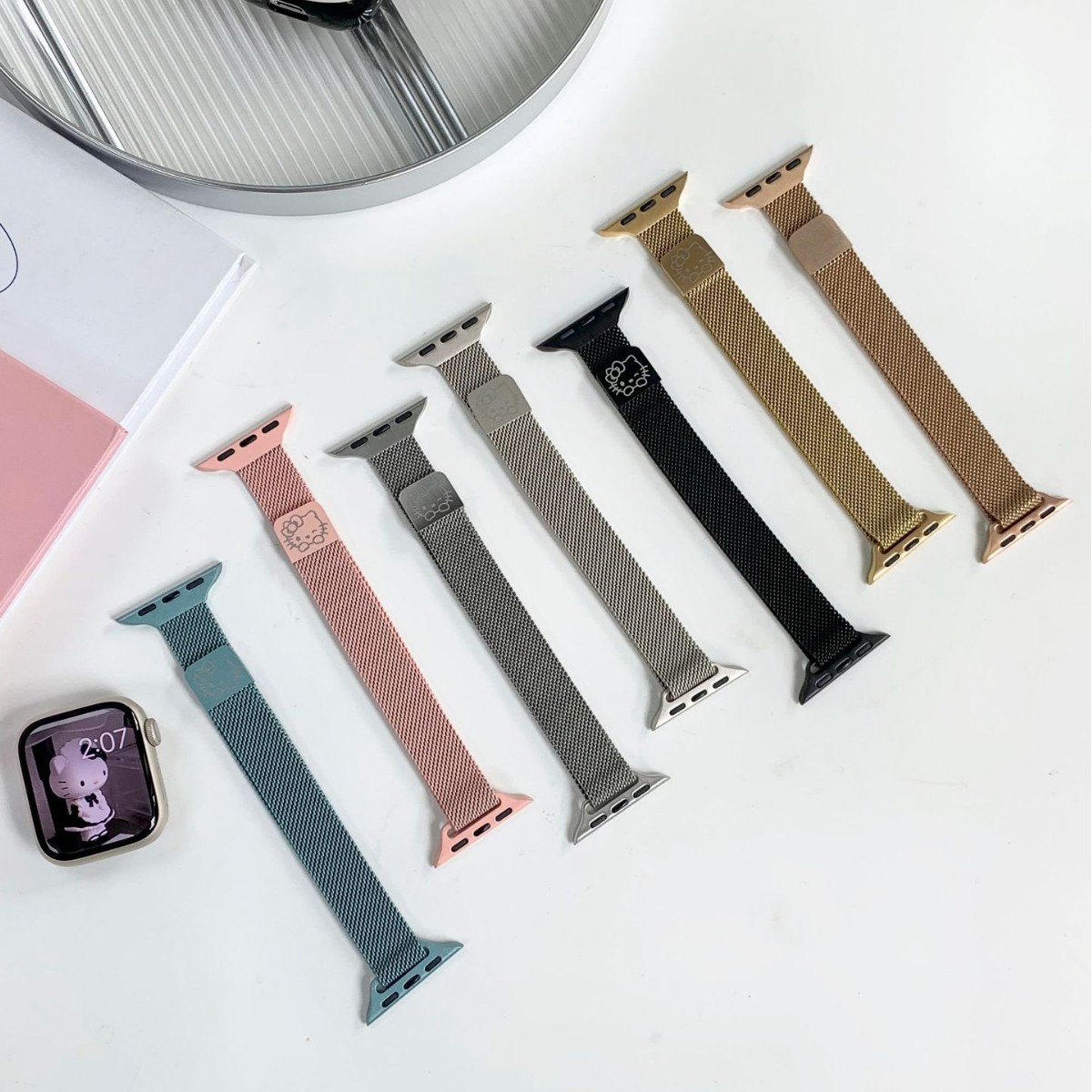 Ins Is Suitable for Apple Watch Iwatchs10 Strap Cute Kt Cat Fine Milanese Metal Magnetic S9 Watch