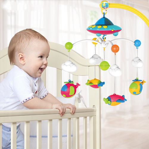 Cross-border infant starry sky projection bed bell light music baby sleep soothing remote control rotating bedside bell toy