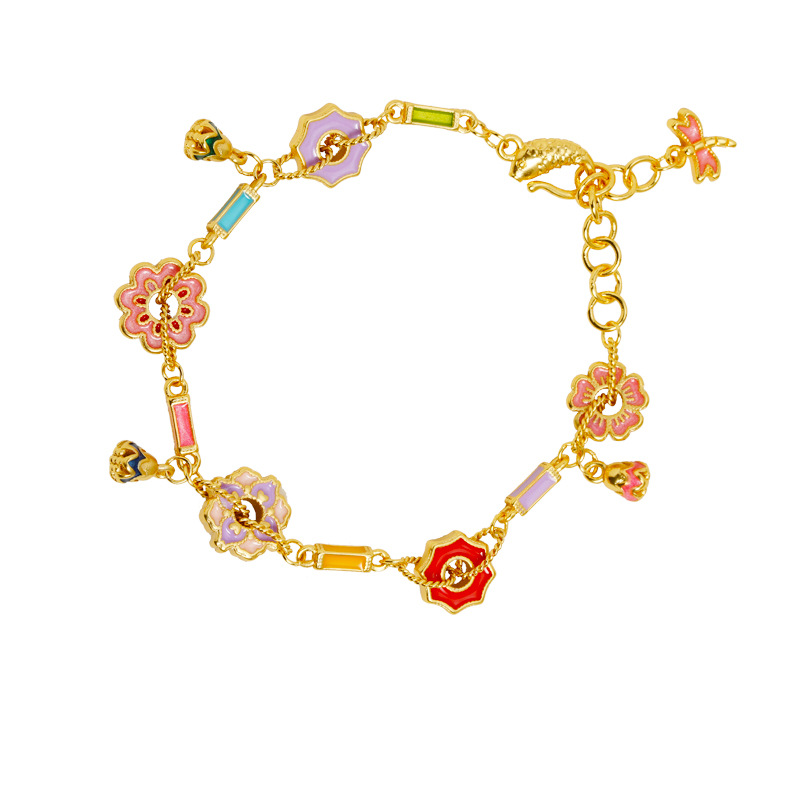 Brazalete de oro de arena vietnamita esmalte de color flor flor frisa pulsera dulce mujer no se desvanece joyas de mano al por mayor