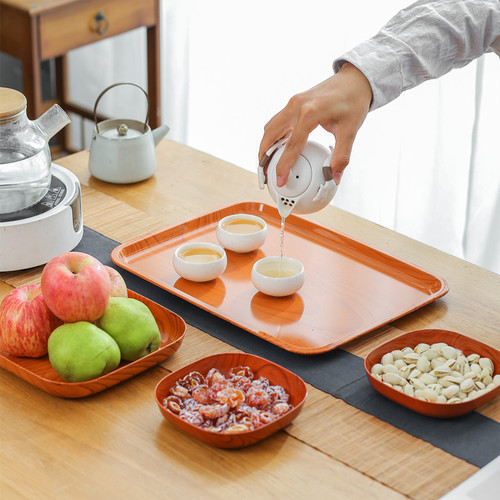 Household dining table spit bone plate wood grain square snack plate dry fruit tray dessert cake new year's plate plate