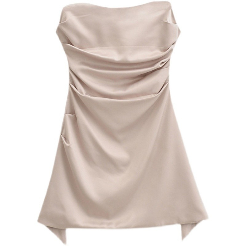 European and American women's design pleated strapless strapless strapless backless sexy hot girl dress irregular skirt dress