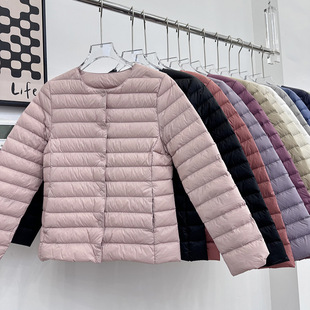 Women's Inner Wear down Lining Long-Sleeved Round Neck Pure Color 90% Duck down Ultra-Light Coat Artifact Warm and Changeable V Neck