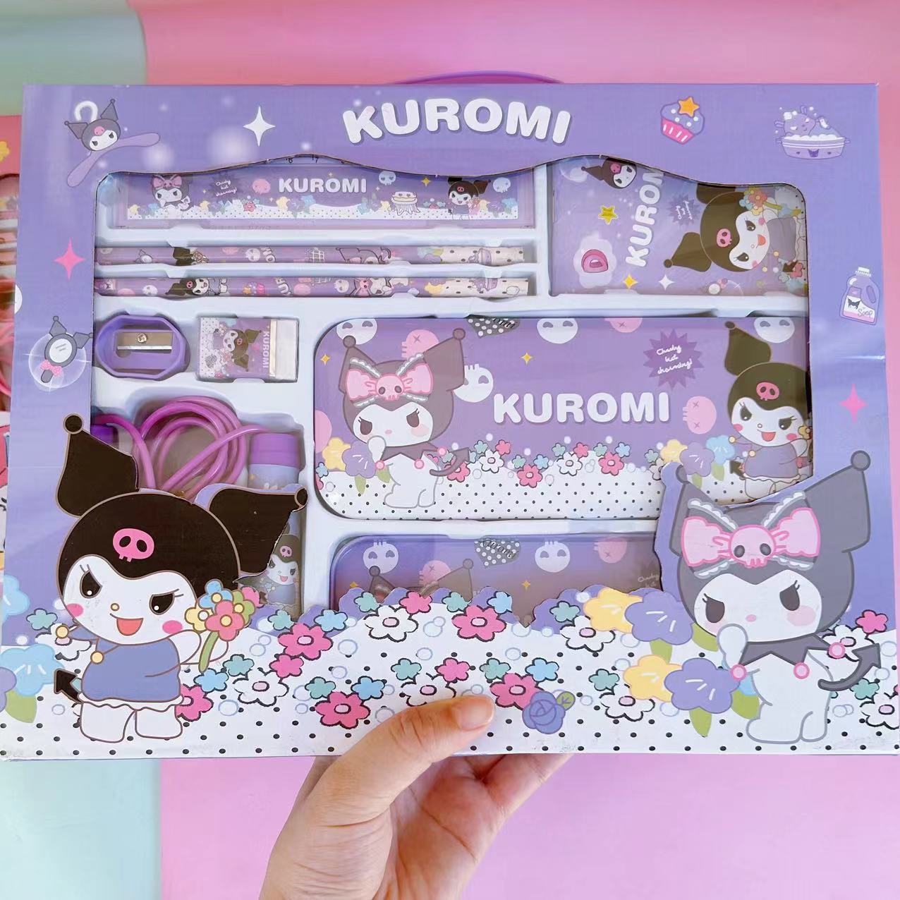 Sanrio-caja de regalo de papelería, conjunto de papelería transfronterizo, lápiz Kuromi, papelería de aprendizaje para niños, regalo de recompensa, venta al por mayor