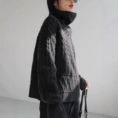 翻领麻花毛衣外套女25秋冬新款宽松慵懒风针织开衫加厚羊毛衫上衣