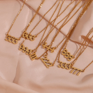 European and American Ins Fashion Simple Versatile Sweater Chain Jewelry Women's Stainless Steel Cut Three-Digit Number Pendant Necklace